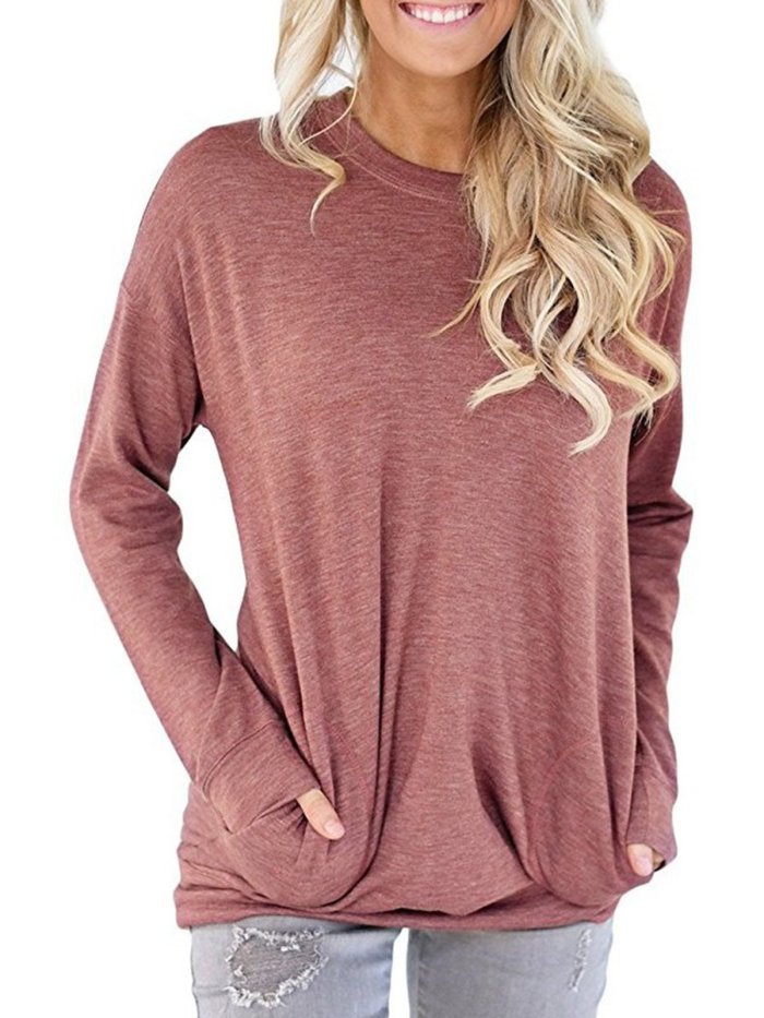 Pockets Crew Neck Casual T-Shirt