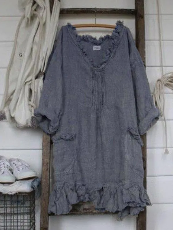 Long Sleeve Casual Solid Ruffled Shirts & Tops