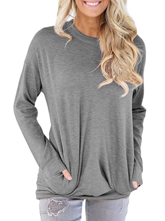 Pockets Crew Neck Casual T-Shirt