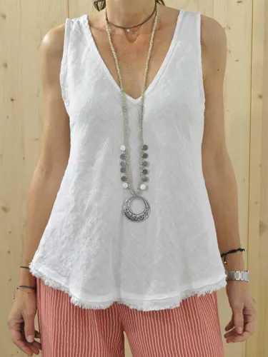 Plus Size Solid Casual V Neck Sleeveless Tops