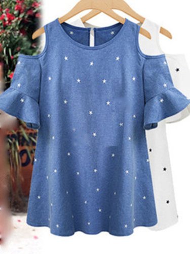 Short Sleeve Crew Neck Cotton-Blend Casual Tops