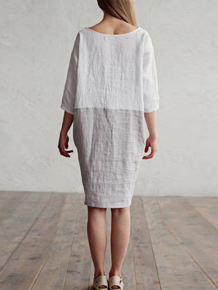 Brown 3/4 Sleeve Pockets Shift Plus Size Dress