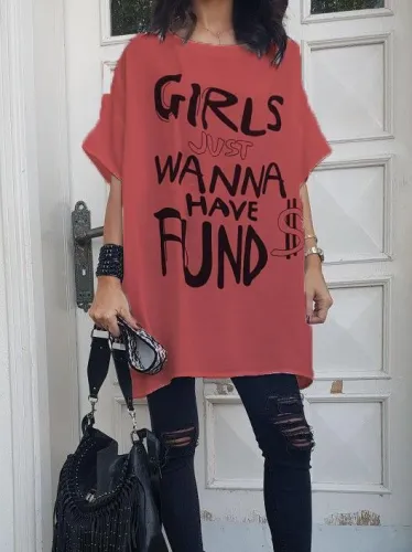 Letter Short Sleeve Cotton-Blend Shirts & Tops