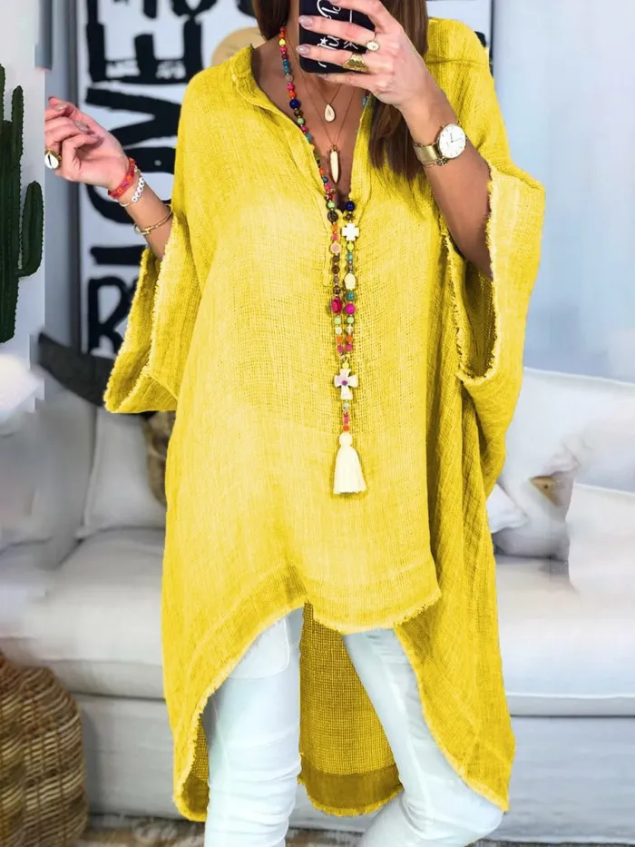 Women Boho Causal Tops V Neck Soild Half Sleeve Blouses