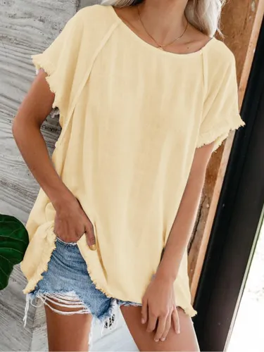 Plain Short Sleeve Crew Neck Shirts & Tops