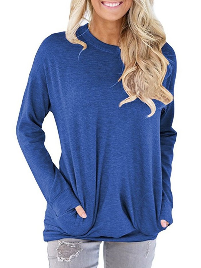 Pockets Crew Neck Casual T-Shirt