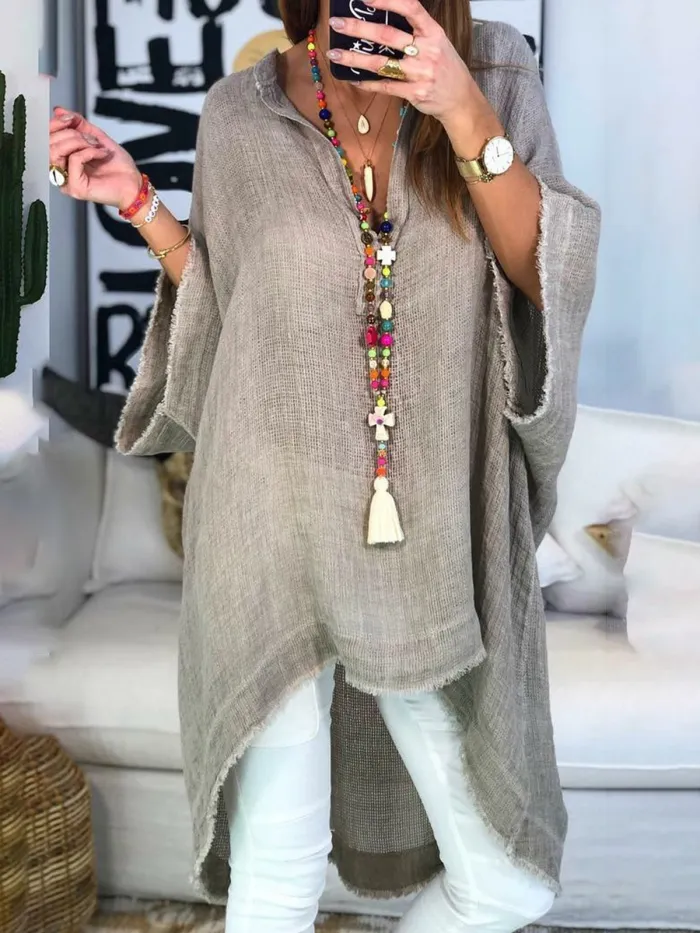 Women Boho Causal Tops V Neck Soild Half Sleeve Blouses