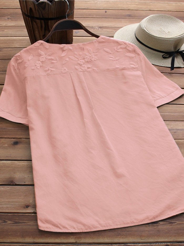 Cotton-Blend Short Sleeve Shirts & Tops