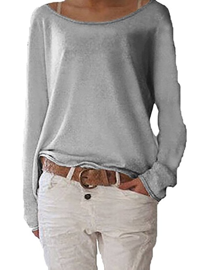 Crew Neck Long Sleeve Cotton Solid T-Shirt