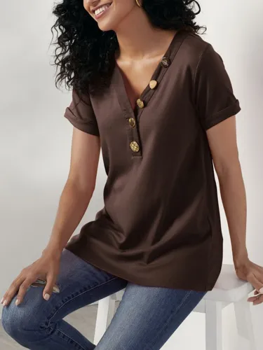Short Sleeve Cotton V Neck Shirts & Tops