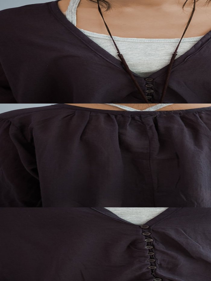 Plus Size Women Solid Front Button With Gray Sling Tops Loose Casual Midi Cotton Shirt