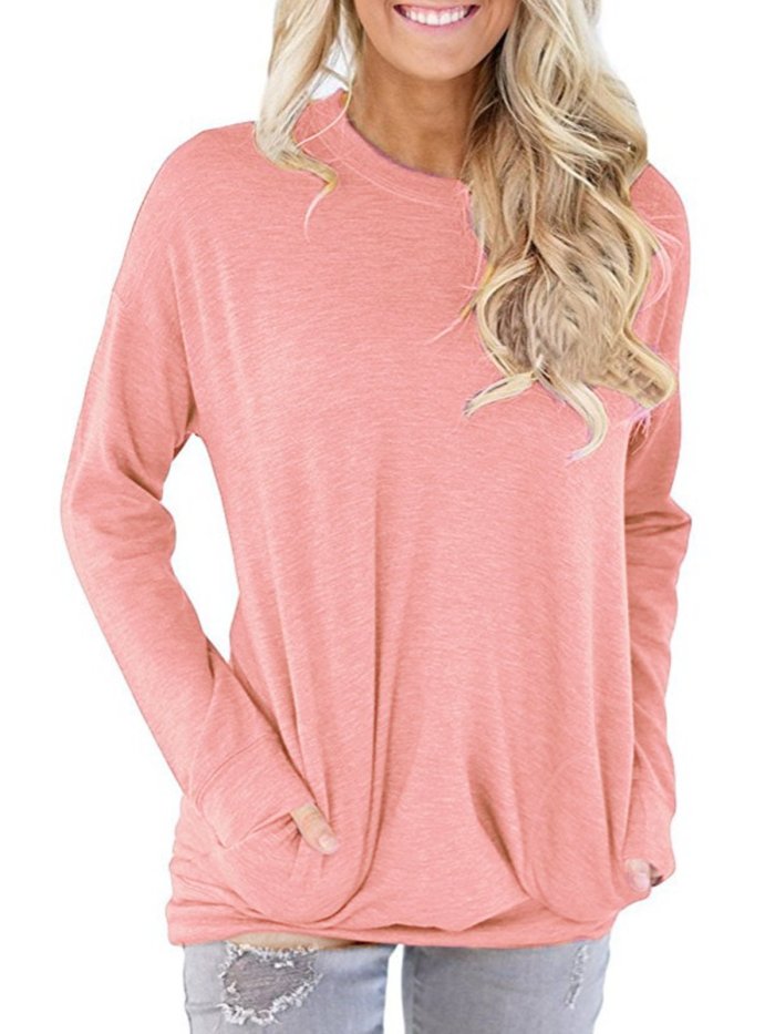 Pockets Crew Neck Casual T-Shirt