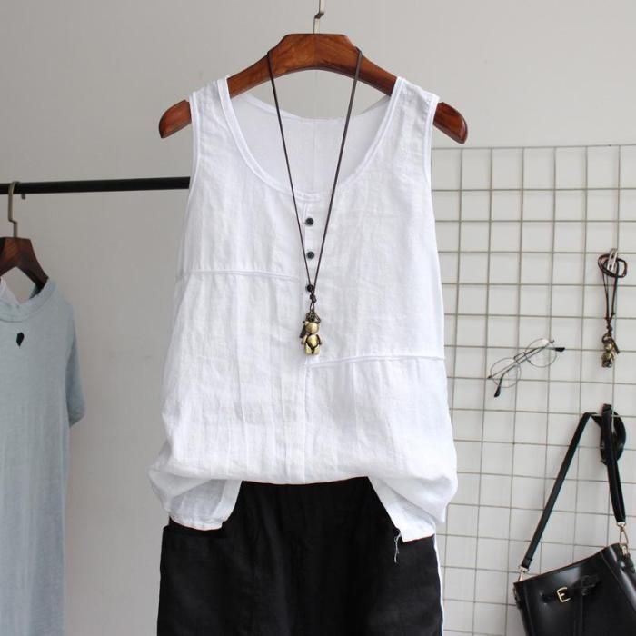 White Cotton Sleeveless Shirts & Tops