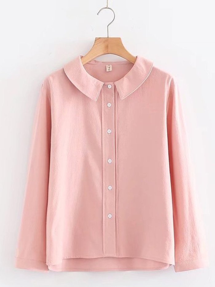Women Casual Peter Pan Collar Tops Tunic Blouse Shirt