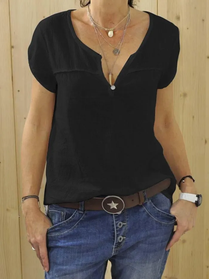 Plus Size Casual Solid Short Sleeve Tops