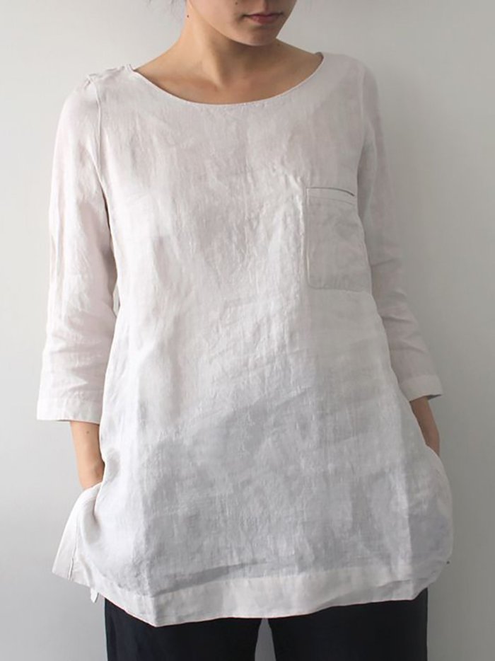 3/4 Sleeve Solid Casual Shirts