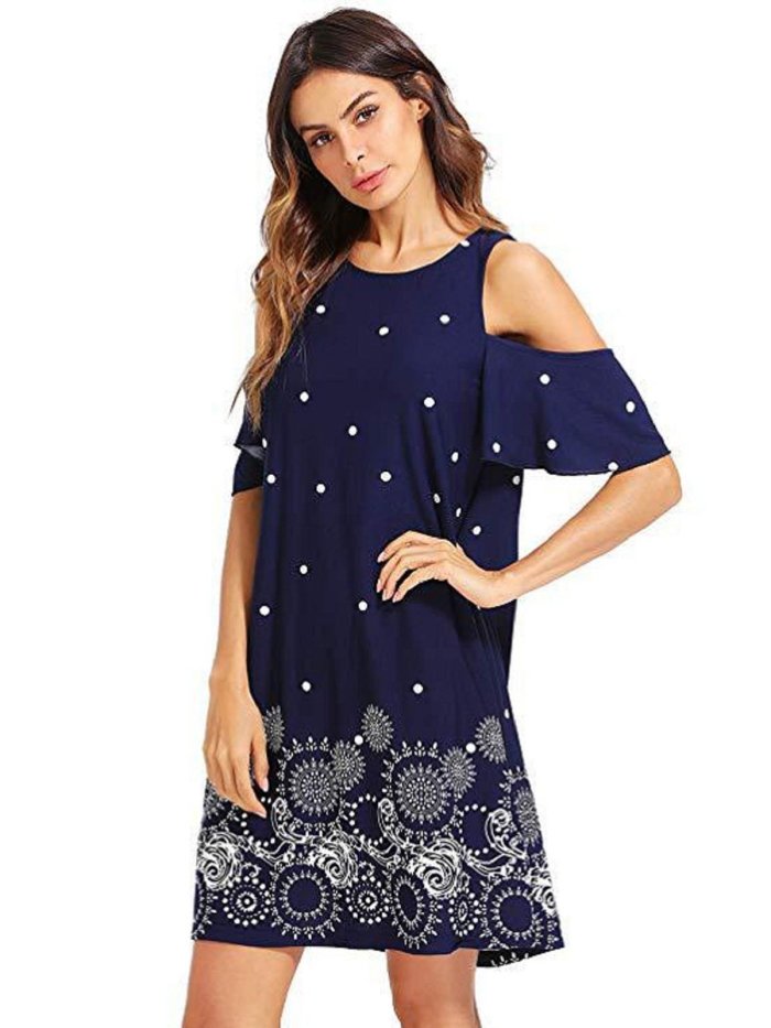 Short Sleeve Floral Cotton Crew Neck Casual Dresses