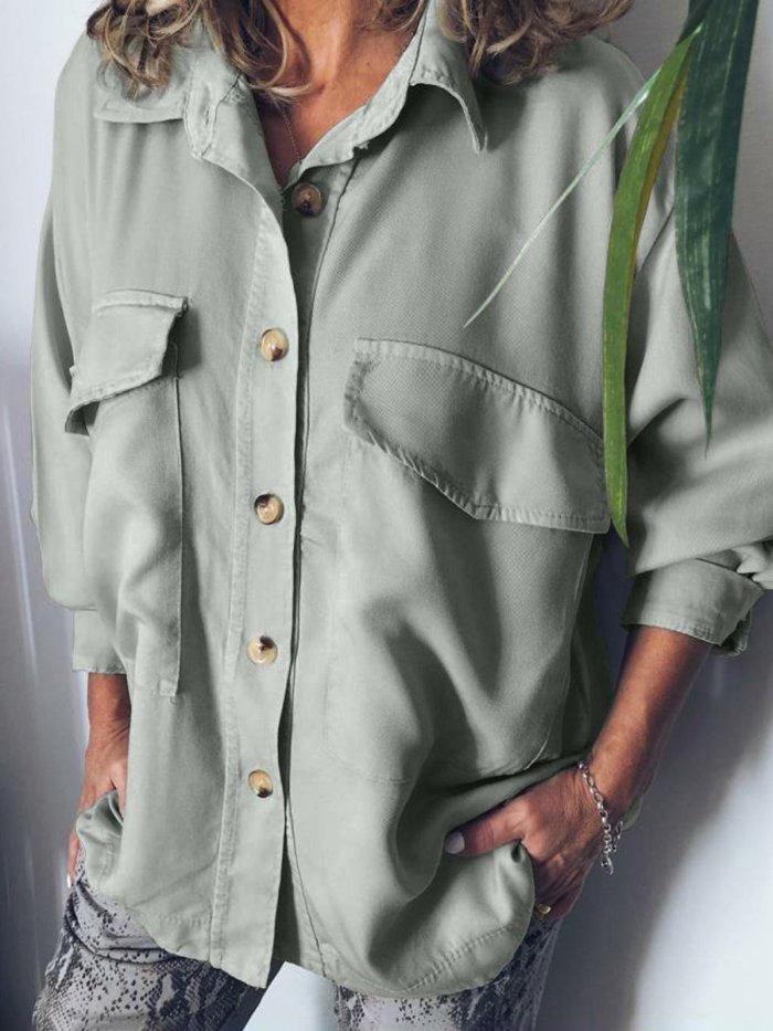 Plus Size Casual Long Sleeve  Solid Tops