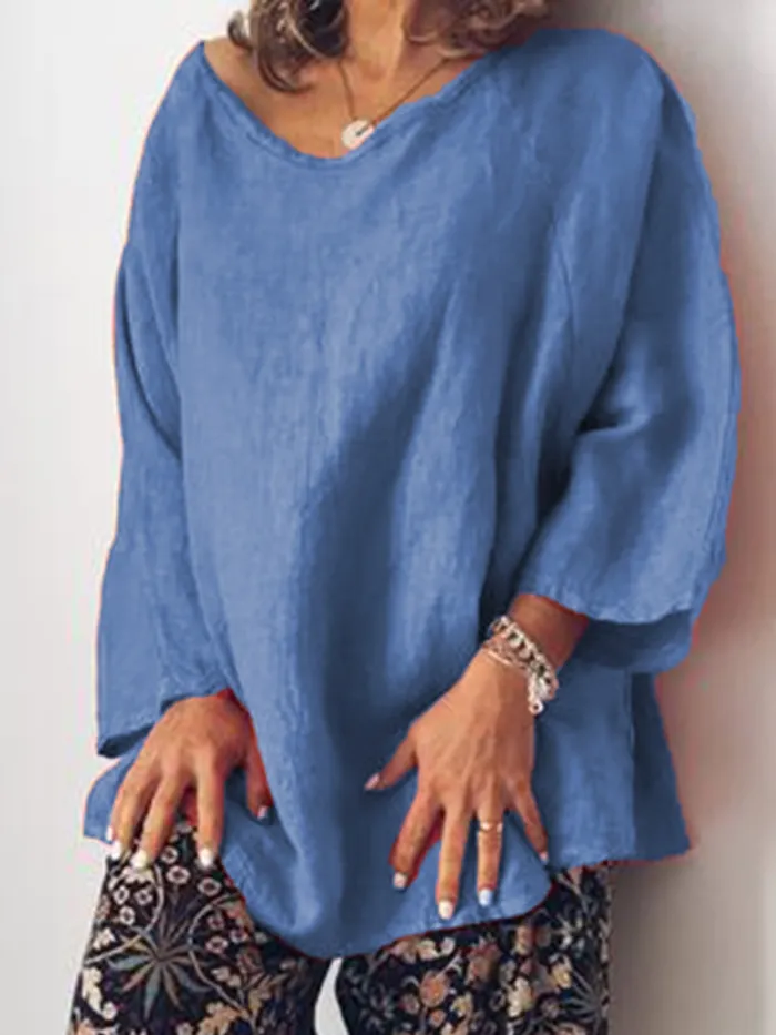 Plus Size Casual O Neck Long Sleeve Tops Tunic