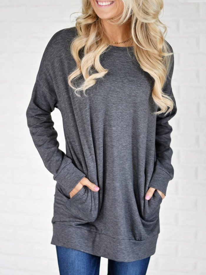 Pockets Crew Neck Casual T-Shirt