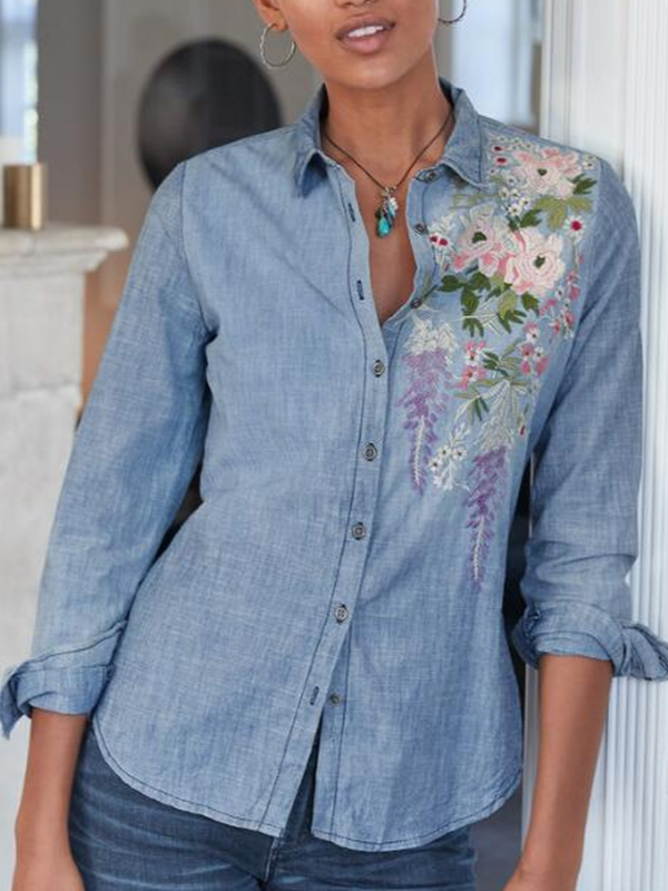 Shirt Collar Long Sleeve Shirts & Tops