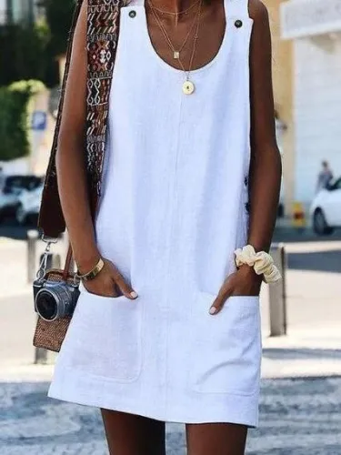 Crew Neck Women Dresses Shift Cotton-Blend Dresses