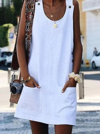 Crew Neck Women Dresses Shift Cotton-Blend Dresses