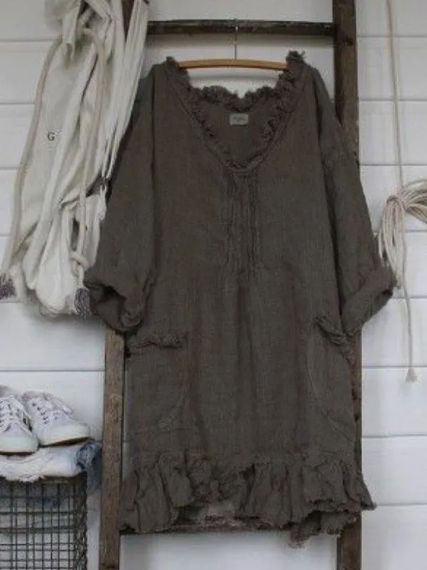 Long Sleeve Casual Solid Ruffled Shirts & Tops