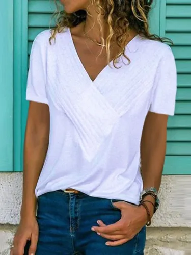 Solid Short Sleeve Cotton V Neck Shirts