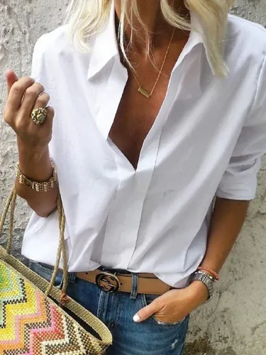 Long Sleeves Shirt Collar Solid Casual Shirts