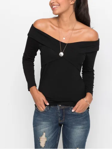Women Off-Shoulder Criss-cross Vintage Solid Appliqued Cotton T-Shirts