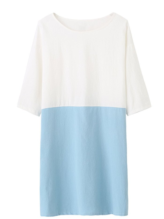 Brown 3/4 Sleeve Pockets Shift Plus Size Dress