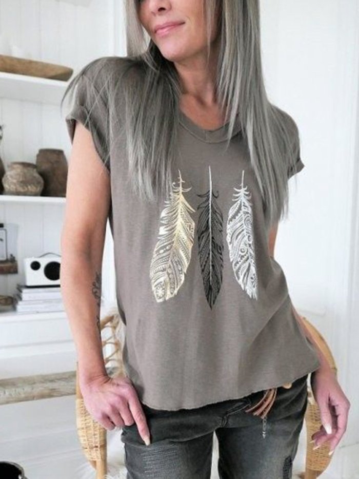 Casual Printed V Neck Short Sleeve Shirts & Tops