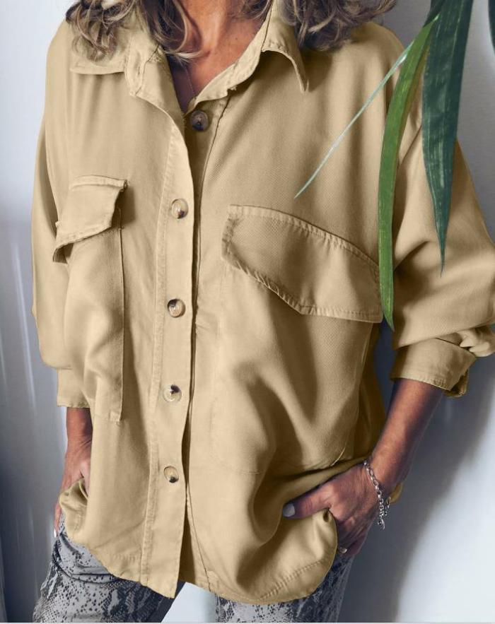 Plus Size Casual Long Sleeve  Solid Tops