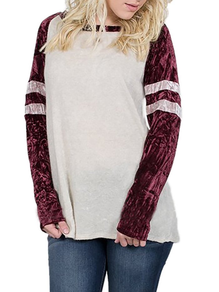 Womens Long-sleeved Parallel Striped Velvet Sweatshirt T-shirt