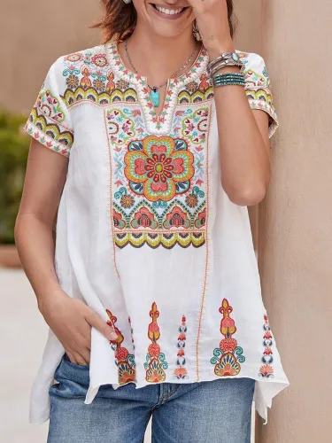 V Neck Short Sleeve Casual Shirts & Tops