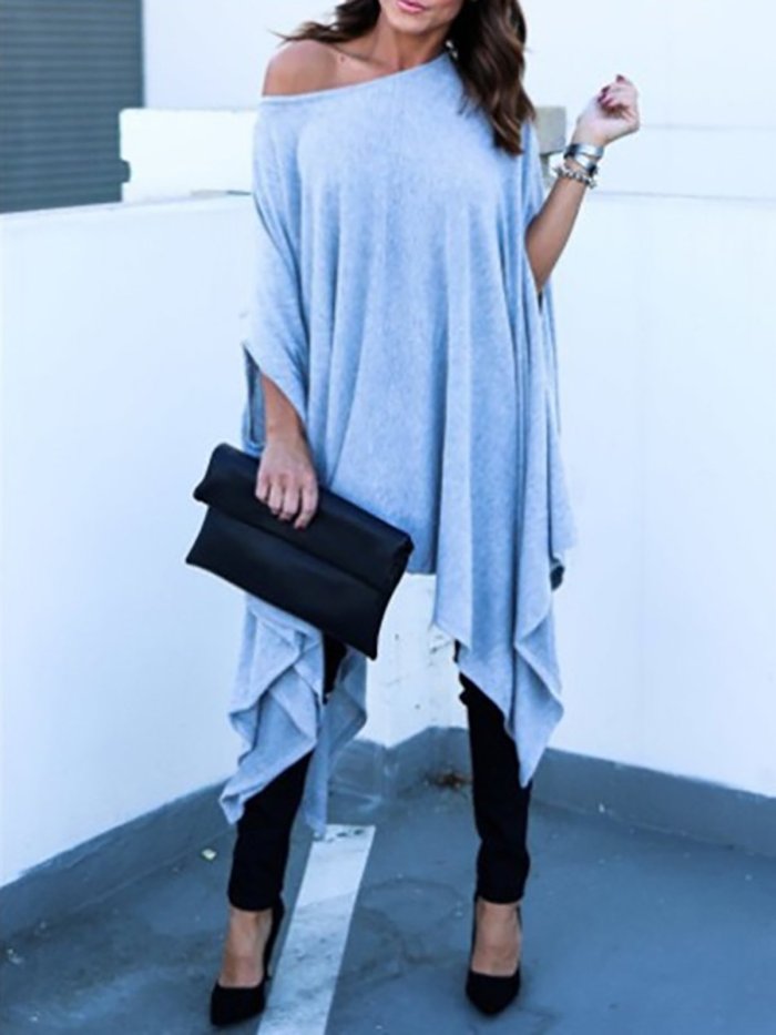 Short Sleeve One Shoulder Cotton Solid T-Shirt