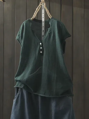 V Neck Short Sleeve Casual Shirts & Tops