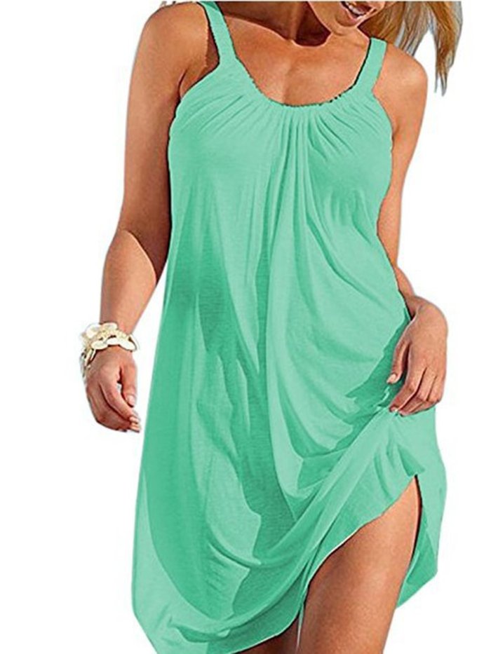 Solid Scoop Neckline Spaghetti-Strap Casual Dresses