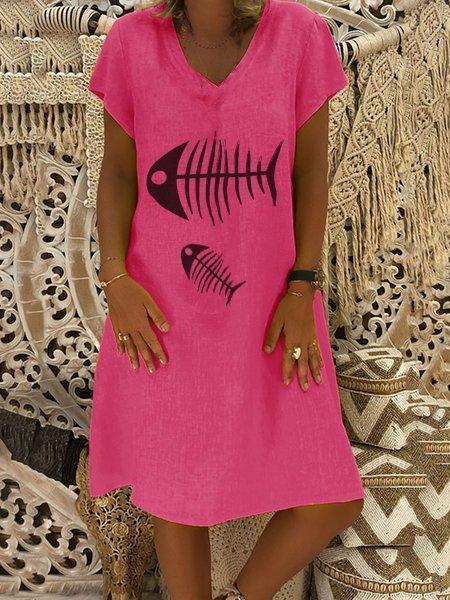Casual V Neck Plain Short Sleeve Dresses
