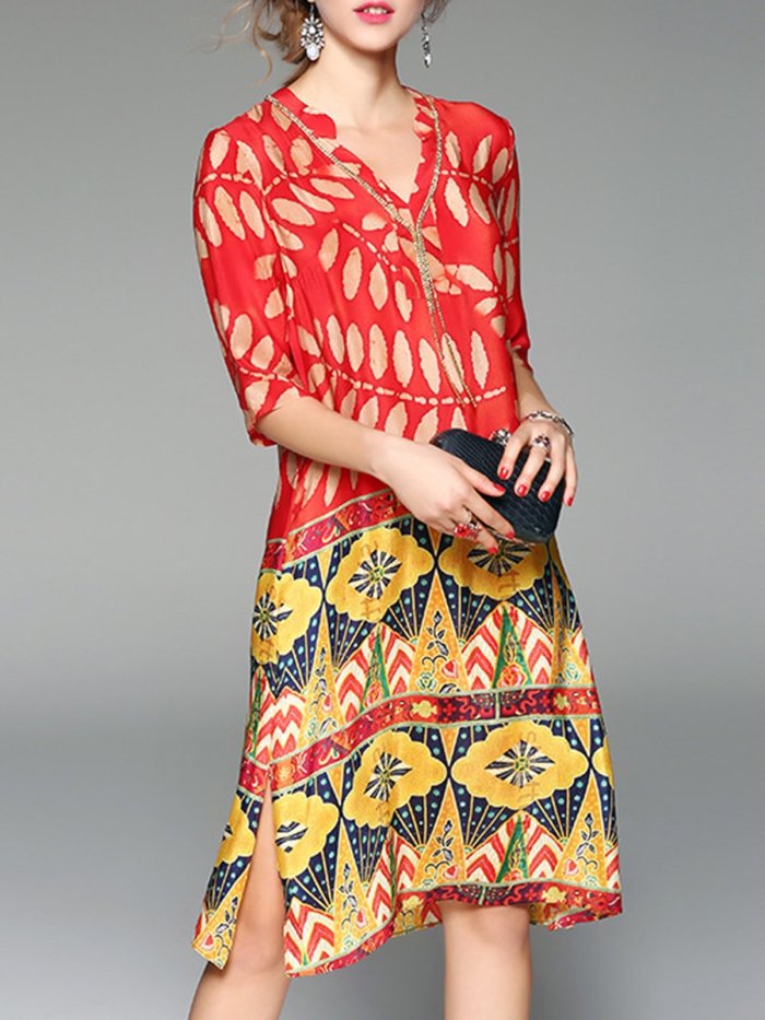 Multicolor Casual Shift Midi Plus Size Dress
