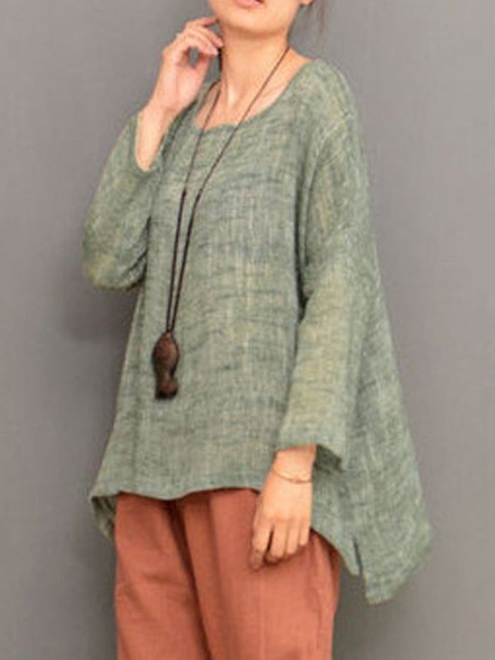 Plus Size Long Sleeve Cotton-blend Shirts Blouse