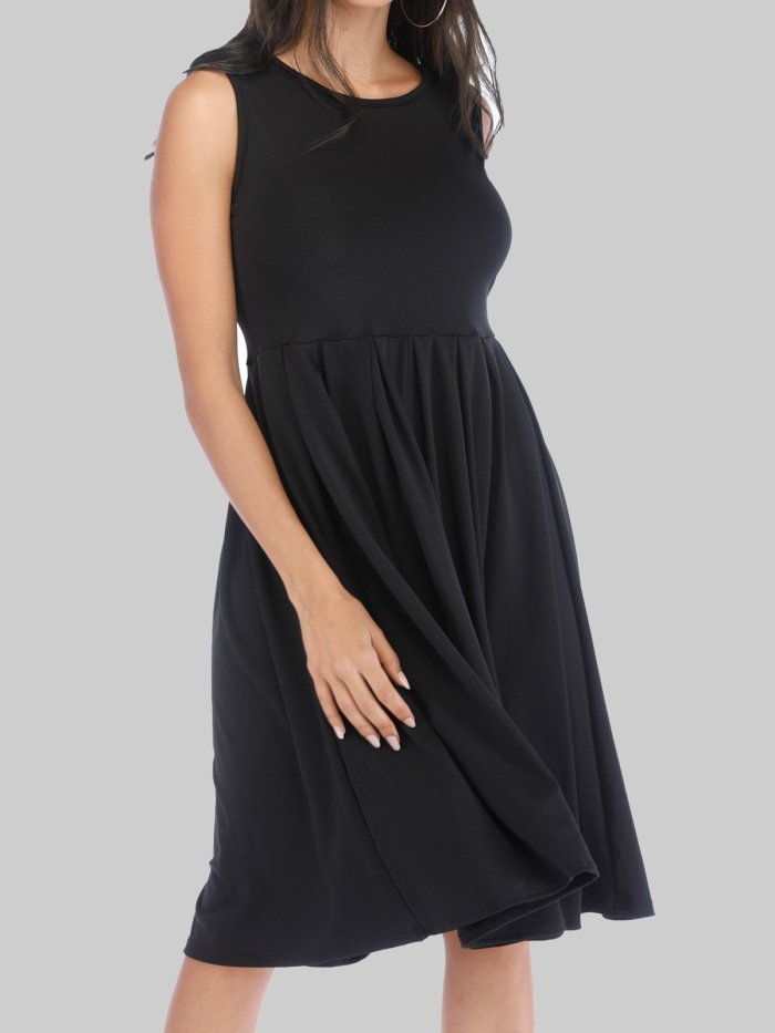 Women Plain Midi Dresses Crew Neck A-Line Daily Casual Dresses