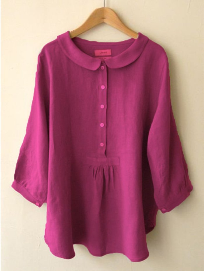 Plus Size Long Sleeve Sweet Solid Blouse