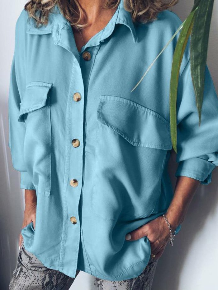 Plus Size Casual Long Sleeve  Solid Tops