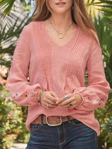 Long Sleeve Cotton-Blend Solid Shirts & Tops