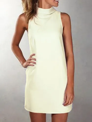 Basic Sleeveless Turtleneck Midi Sheath Dress