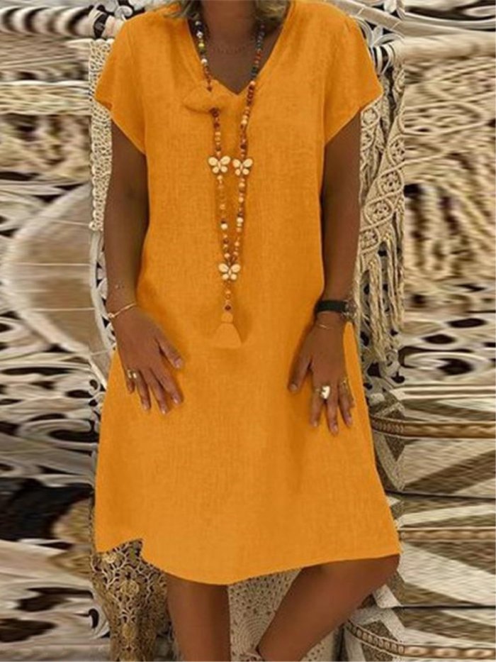 Casual Solid V-Neck Plus Size Dress
