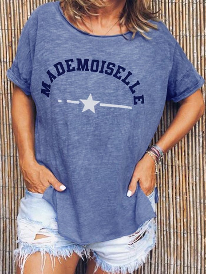 Casual Short Sleeve Printed Round Neck Shirts