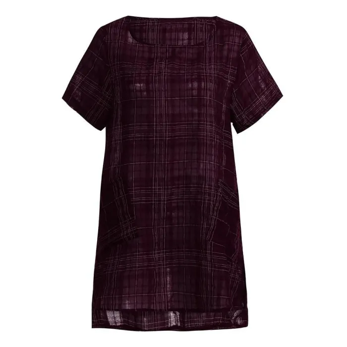 Women Casual Loose Tops Tunic Plaid Blouse Shirt